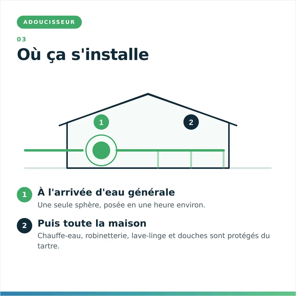 Installation EcoCrystal : une sphère à l'arrivée d'eau générale protège toute la maison du tartre