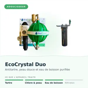 EcoCrystal Duo : l'adoucisseur d'eau sans sel + purificateur